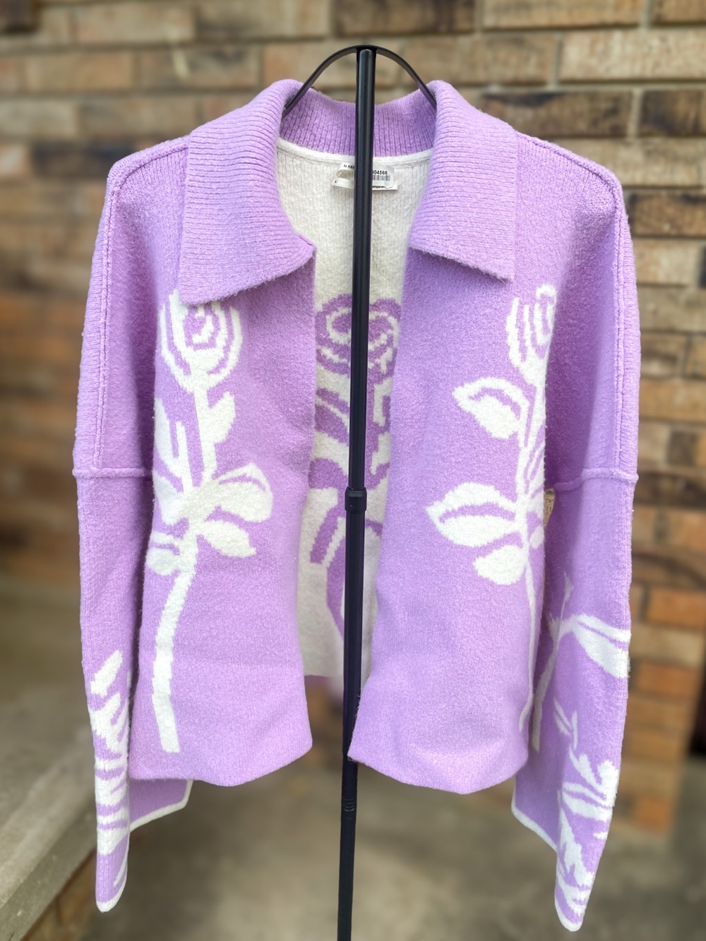 Anthropologie Boxy Cardigan Sweater XL Purple Rose Wool Blend Open Front